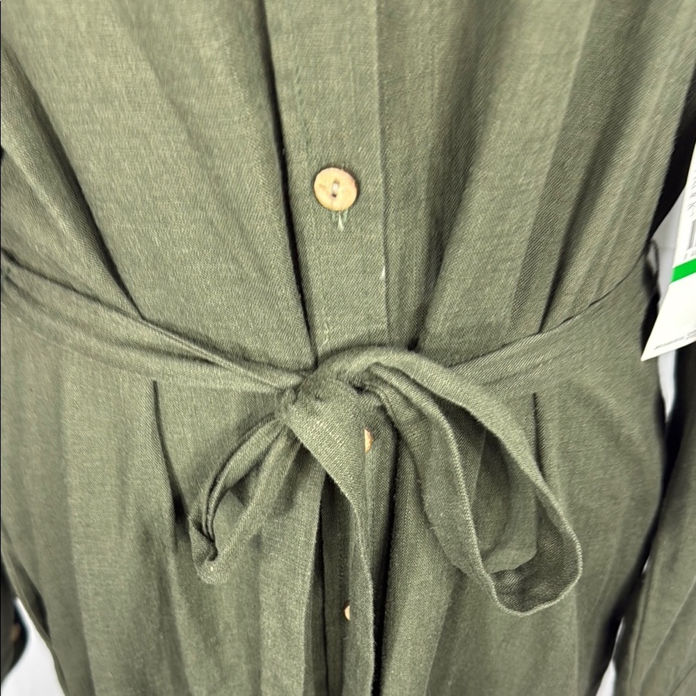 Karen Kane Forest Green Button Front Belted Midi Shirt Dress L Long Sleeve - Picture 6 of 11